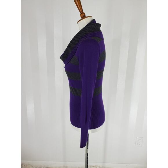 APT 9 Women's Purple & Gray Striped Cowl Neck Sweater Sz S - Picture 3 of 9